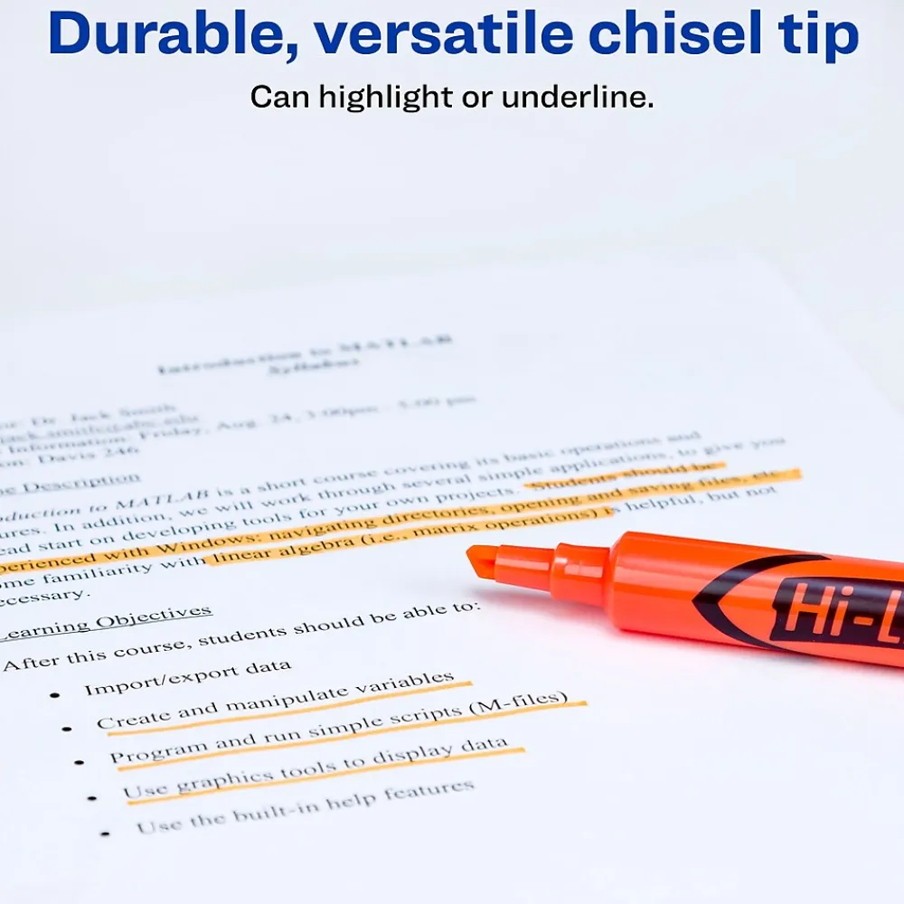 Highlighters|Avery Hi-Liter Tank Highlighters, Chisel, Orange, Dozen (24050)