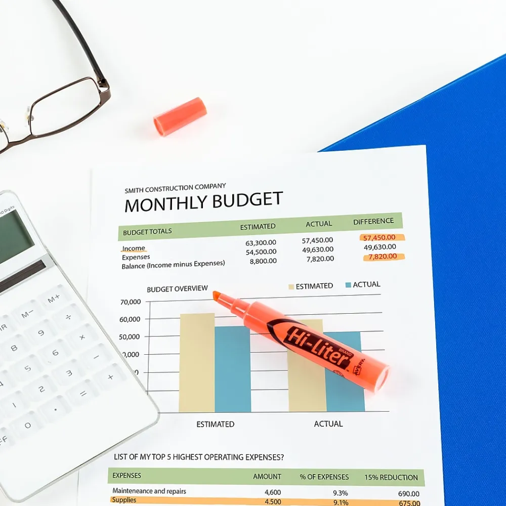 Highlighters|Avery Hi-Liter Tank Highlighters, Chisel, Orange, Dozen (24050)