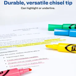Highlighters|Avery Hi-Liter Tank Highlighter, Chisel Tip, Assorted, 4/Pack (17752)