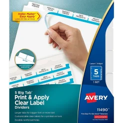 Dividers|Avery Index Maker Big Tab Paper Dividers with Print & Apply Label Sheets, 5 Tabs, White (11490)