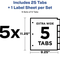 Dividers|Avery Index Maker Extra-Wide Paper Dividers with Print & Apply Label Sheets, 5 Tabs, White, 5 Sets/Pack (AVE11440)