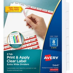Dividers|Avery Index Maker Extra-Wide Paper Dividers with Print & Apply Label Sheets, 8 Tabs, White, 5 Sets/Pack (AVE11441)