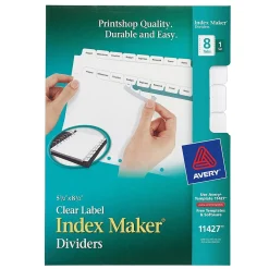 Dividers|Avery Index Maker Mini Paper Dividers with Print & Apply Label Sheets, 8 Tabs, White (11427)