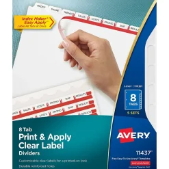 Dividers|Avery Index Maker Paper Dividers with Print & Apply Label Sheets, 8 Tabs, White, 5 Sets/Pack (11437)