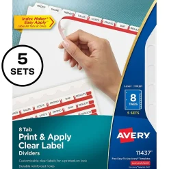 Dividers|Avery Index Maker Paper Dividers with Print & Apply Label Sheets, 8 Tabs, White, 5 Sets/Pack (11437)