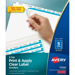 Dividers|Avery Index Maker Paper Dividers with Print & Apply Label Sheets, 5 Tabs, White, 50 Sets/Pack (11556)