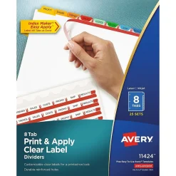 Dividers|Avery Index Maker Paper Dividers with Print & Apply Label Sheets, 8 Tabs, Multicolor, 25 Sets/Pack (11424)