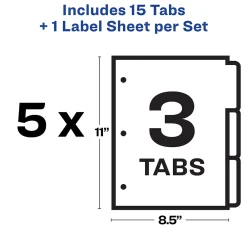 Dividers|Avery Index Maker Paper Dividers with Print & Apply Label Sheets, 3 Tabs, White, 5 Sets/Pack (11435)