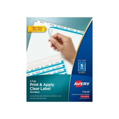 Dividers|Avery Index Maker Paper Dividers with Print & Apply Label Sheets, 5 Tabs, White, 25 Sets/Pack (11446)