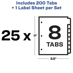 Dividers|Avery Index Maker Paper Dividers with Print & Apply Label Sheets, 8 Tabs, White, 25 Sets/Pack (11447)