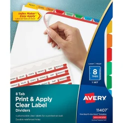 Dividers|Avery Index Maker Paper Dividers with Print & Apply Label Sheets, 8 Tabs, Multicolor (11407)