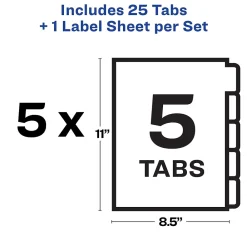 Dividers|Avery Index Maker Paper Dividers with Print & Apply Label Sheets, 5 Tabs, White, 5 Sets/Pack (11431)