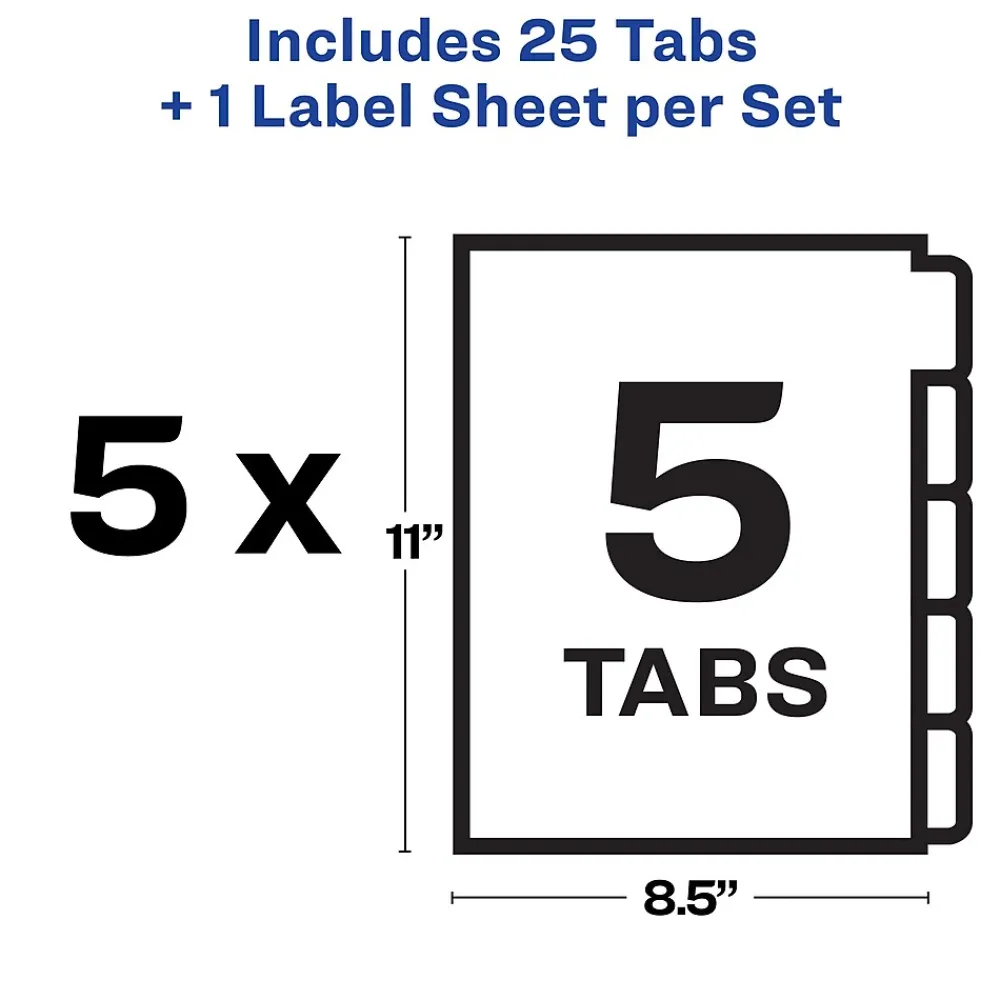 Dividers|Avery Index Maker Paper Dividers with Print & Apply Label Sheets, 5 Tabs, White, 5 Sets/Pack (11431)