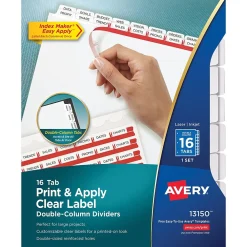 Dividers|Avery Index Maker Print & Apply Dividers, 16-Tab, White, Set (13150)