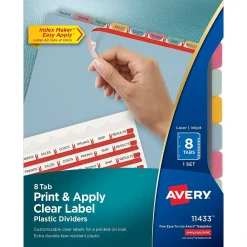 Dividers|Avery Index Maker Print & Apply Label Dividers, 8-Tab, Translucent Assorted, Set (11433)