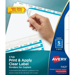 Dividers|Avery Index Maker Print & Apply Label Paper Dividers for Copiers, 5 Tabs, White, 5 Sets/Pack (11421)