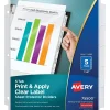 Sheet Protectors|Avery Index Maker Standard Weight Sheet Protector Plastic Dividers, 5-Tab, 8-1/2" x 11", Clear (75500)