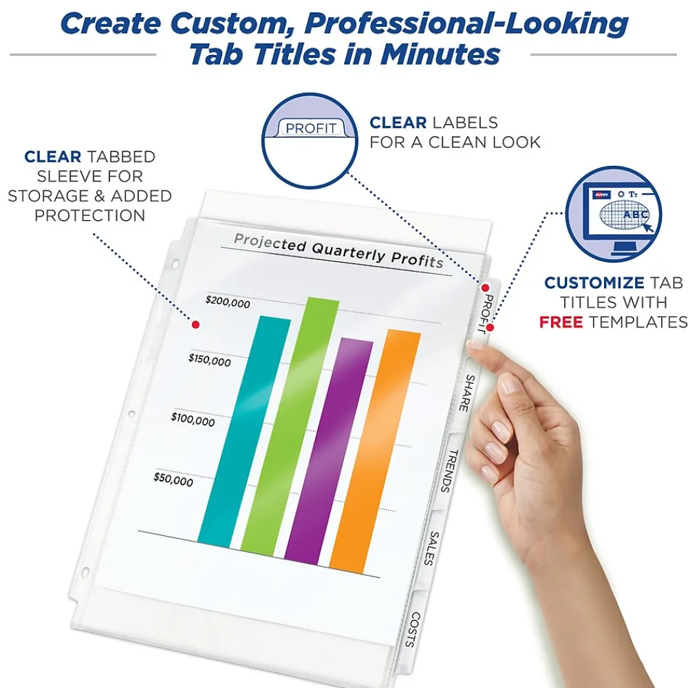 Sheet Protectors|Avery Index Maker Standard Weight Sheet Protector Plastic Dividers, 5-Tab, 8-1/2" x 11", Clear (75500)