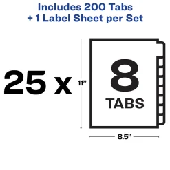 Dividers|Avery Index Maker Unpunched Paper Dividers with Print & Apply Label Sheets, 8 Tabs, White, 25 Sets/Pack (11444)
