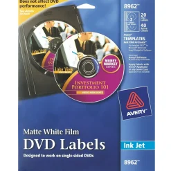 Labels|Avery Inkjet Media Labels, White Matte, 20 Disc and 40 Spine Labels/Pack (8962)