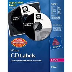 Labels|Avery Laser Media Labels, White Matte, 40 Disc and 80 Spine Labels/Pack (5692)