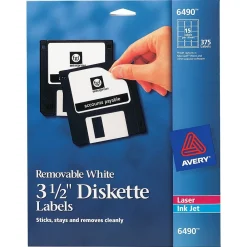 Labels|Avery Laser/Inkjet Media Labels, 2" x 2-11/16", White, 15/Sheet, 25 Sheets/Pack (6490)
