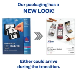 Labels|Avery Laser/Inkjet Media Labels, 2" x 2-11/16", White, 15/Sheet, 25 Sheets/Pack (6490)