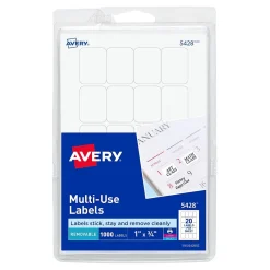 Labels|Avery Laser/Inkjet Multipurpose Labels, 1" x 3/4", White, 1,000 Labels/Pack (5428)