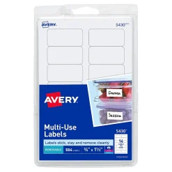 Labels|Avery Laser/Inkjet Multipurpose Labels, 3/4" x 1-1/2", White, 504 Labels/Pack (5430)