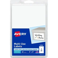 Labels|Avery Laser/Inkjet Multipurpose Labels on 4" x 6" Sheets, 4" x 6" Labels, White, 40 Labels/Pack (5454)