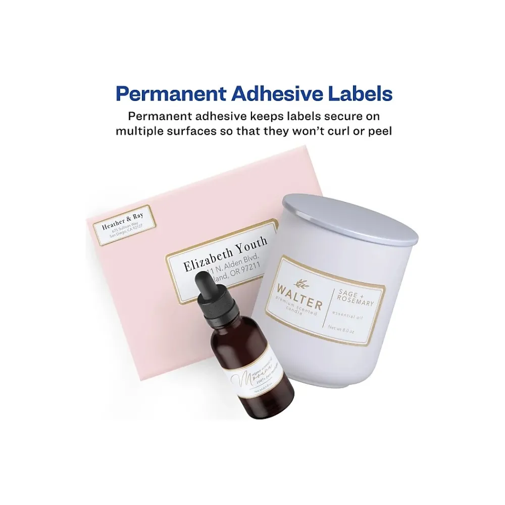 Online Avery Laser/Inkjet Shipping Labels, 2" x 4", White with Metallic Gold Borders, 100 Labels/Pack (6541)