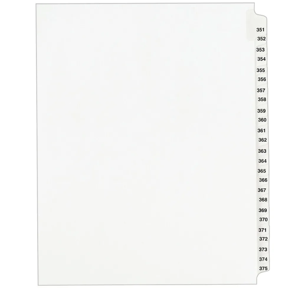 Dividers|Avery Legal Pre-Printed Paper Divider Collated Set, 351-375 Tabs, White, Style, Letter Size (01344)