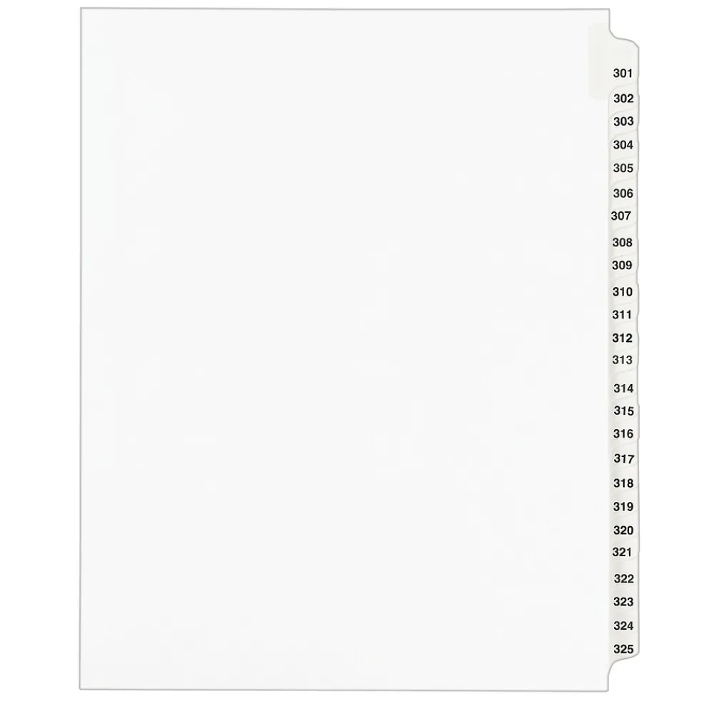 Dividers|Avery Legal Pre-Printed Paper Divider Collated Set, 301-325 Tabs, White, Style, Letter Size (01342)