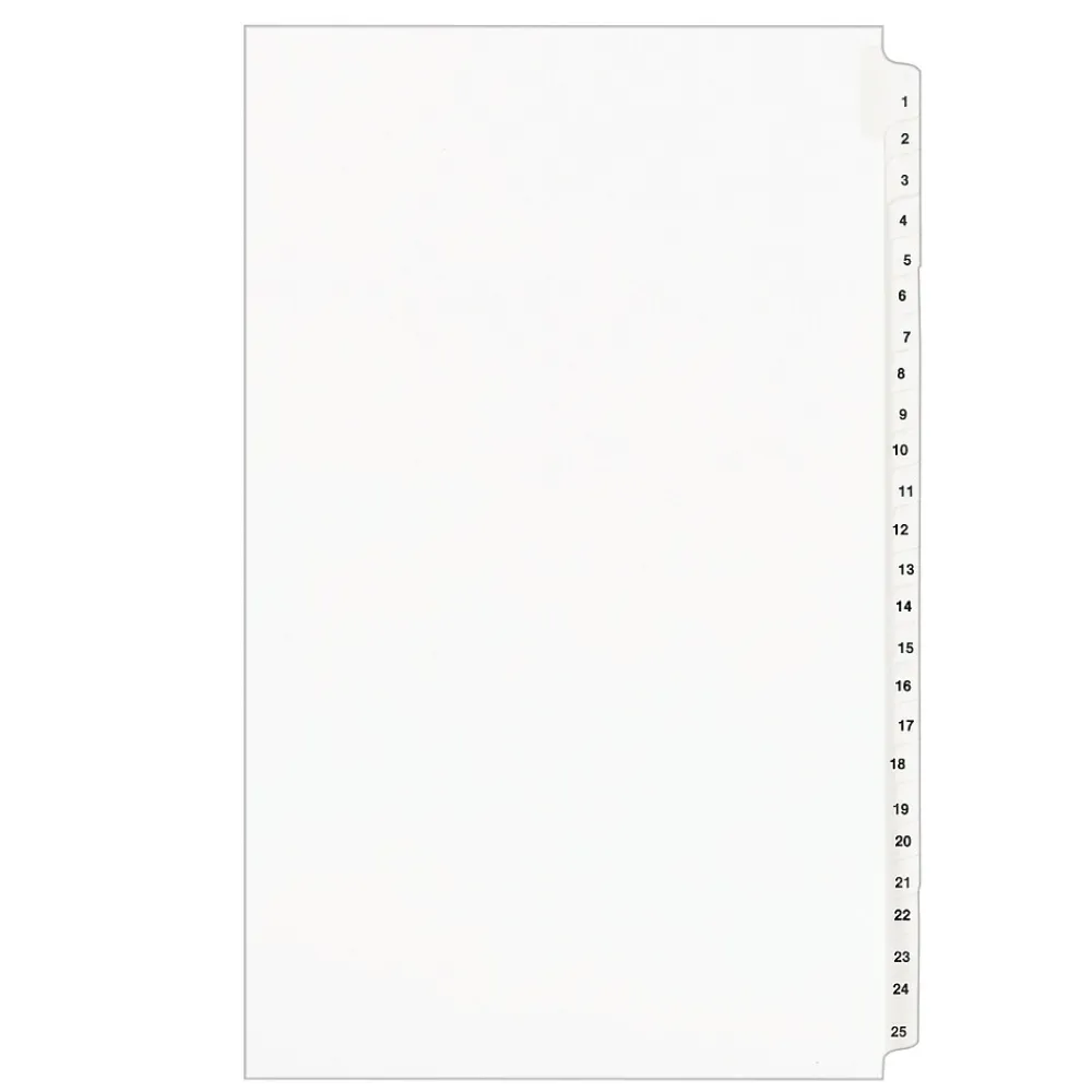 Dividers|Avery Legal Pre-Printed Paper Divider Collated Set, 1-25 Tabs, White, Style, Legal Size (01430)