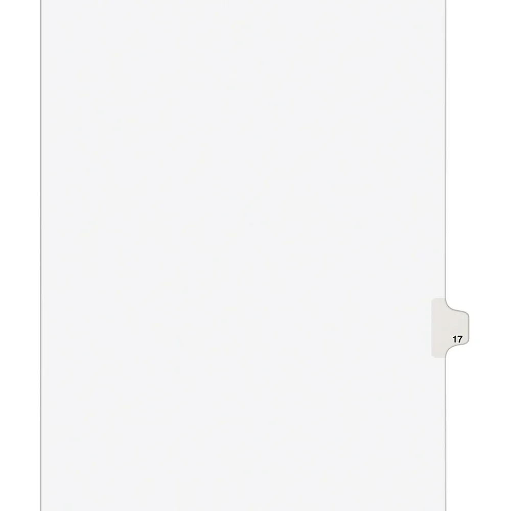 Dividers|Avery Legal Pre-Printed Paper Dividers, Side Tab #17, White, Style, Letter Size, 25/Pack (01017)