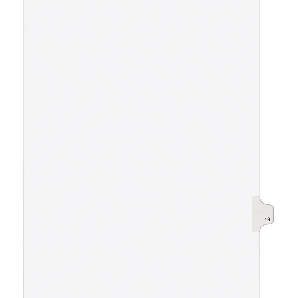 Dividers|Avery Legal Pre-Printed Paper Dividers, Side Tab #19, White, Style, Letter Size, 25/Pack (01019)