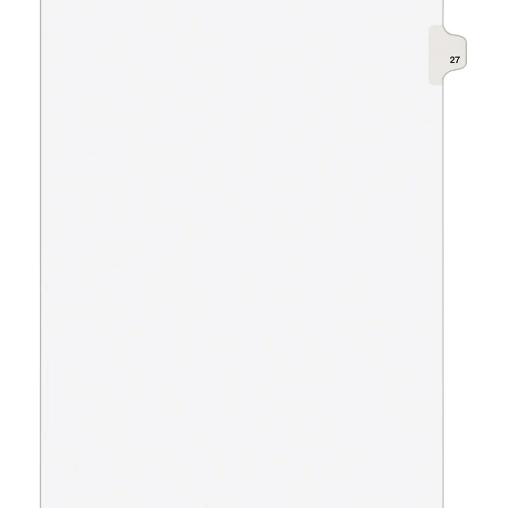 Dividers|Avery Legal Pre-Printed Paper Dividers, Side Tab #27, White, Style, Letter Size, 25/Pack (01027)