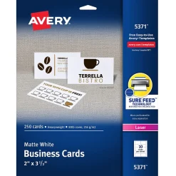 Business Cards*Avery Microperforated Business Cards, 2" x 3 1/2", Matte White, 250 Per Pack (5371)