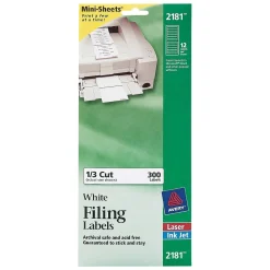 Labels|Avery Mini-Sheets Laser/Inkjet File Folder Labels, 2/3" x 3-7/16", White, 300 Labels/Pack (2181)