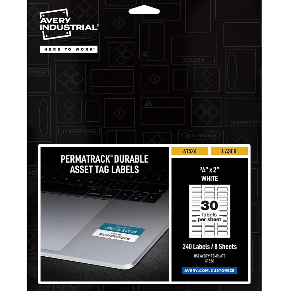 Labels|Avery PermaTrack Durable Laser Asset Tag Labels, 3/4" x 2", White, 240 Asset Tags/Pack (61526)