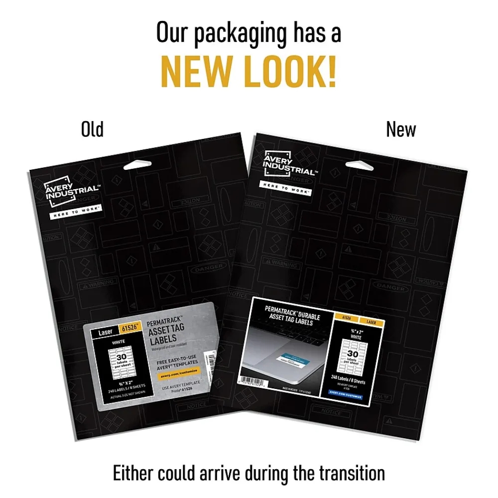 Labels|Avery PermaTrack Durable Laser Asset Tag Labels, 3/4" x 2", White, 240 Asset Tags/Pack (61526)