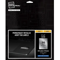 Labels|Avery PermaTrack Metallic Laser Asset Tag Labels, 3/4" x 2", Glossy Silver, 240 Asset Tags/Pack (61524)