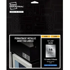 Labels|Avery PermaTrack Metallic Laser Asset Tag Labels, 1-1/4" x 2-3/4", Glossy Silver, 112 Asset Tags/Pack (61528)