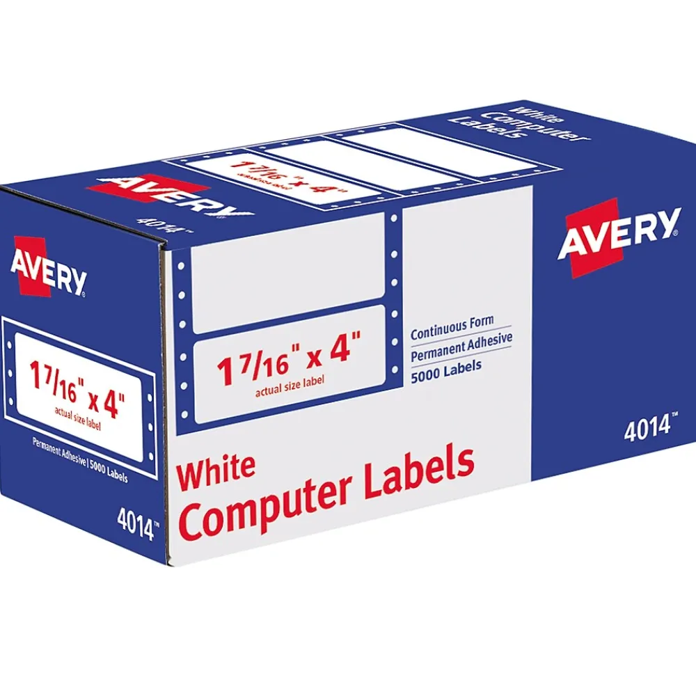 Clearance Avery Pin-Fed Address Labels, White, 1-7/16" x 4", White, 5,000 Labels/Pack (4014)