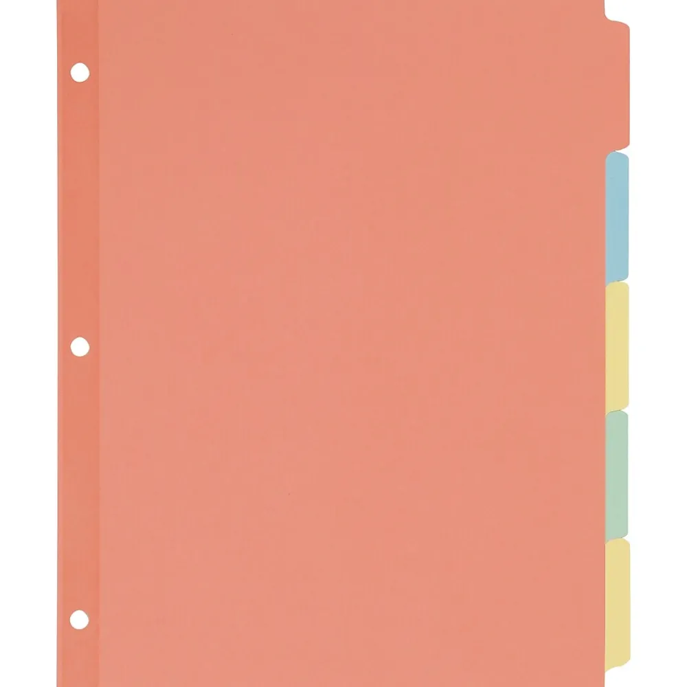 Dividers|Avery Plain Tab Write-On Paper Dividers, 5 Tabs, Multicolor, 36 Sets/Pack (11508)