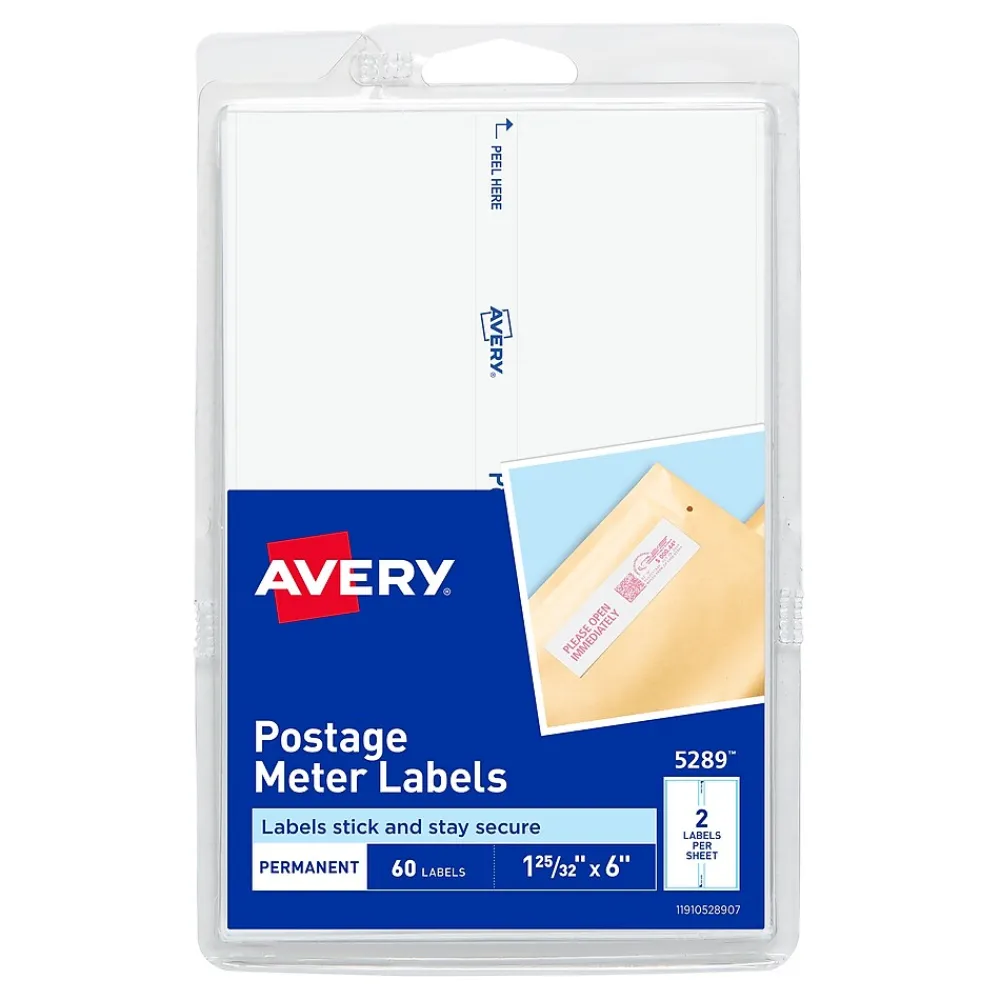Hot Avery Postage Meter Shipping Labels, Matte White, 1 25/32" x 6", White, 60 Labels/Pack (5289)