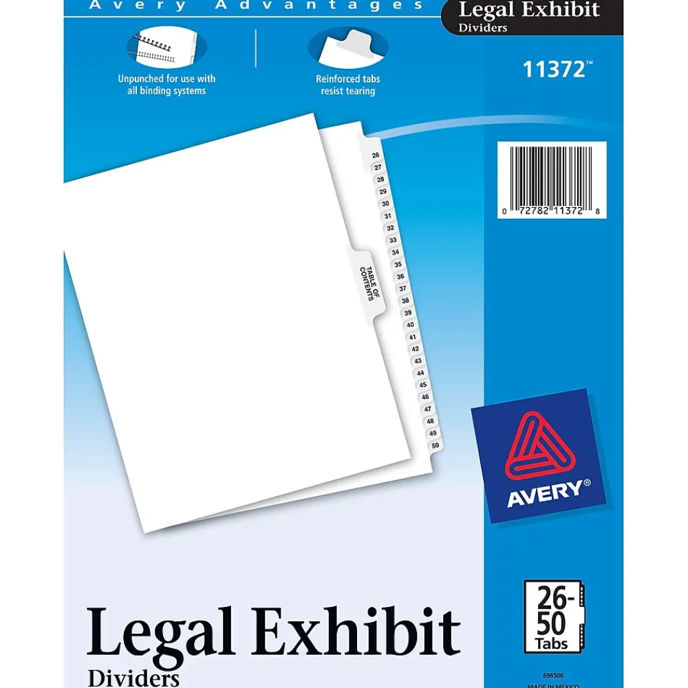 Dividers|Avery Premium Collated Legal Paper Dividers, 26-50 & Table of Contents Tabs, White, Style, Letter Size (11372)