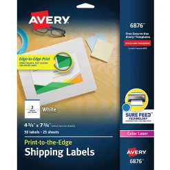 Sale Avery Print-to-the-Edge Color Laser Shipping Labels, 4-3/4" x 7-3/4", White, 50 Labels/Pack (6876)