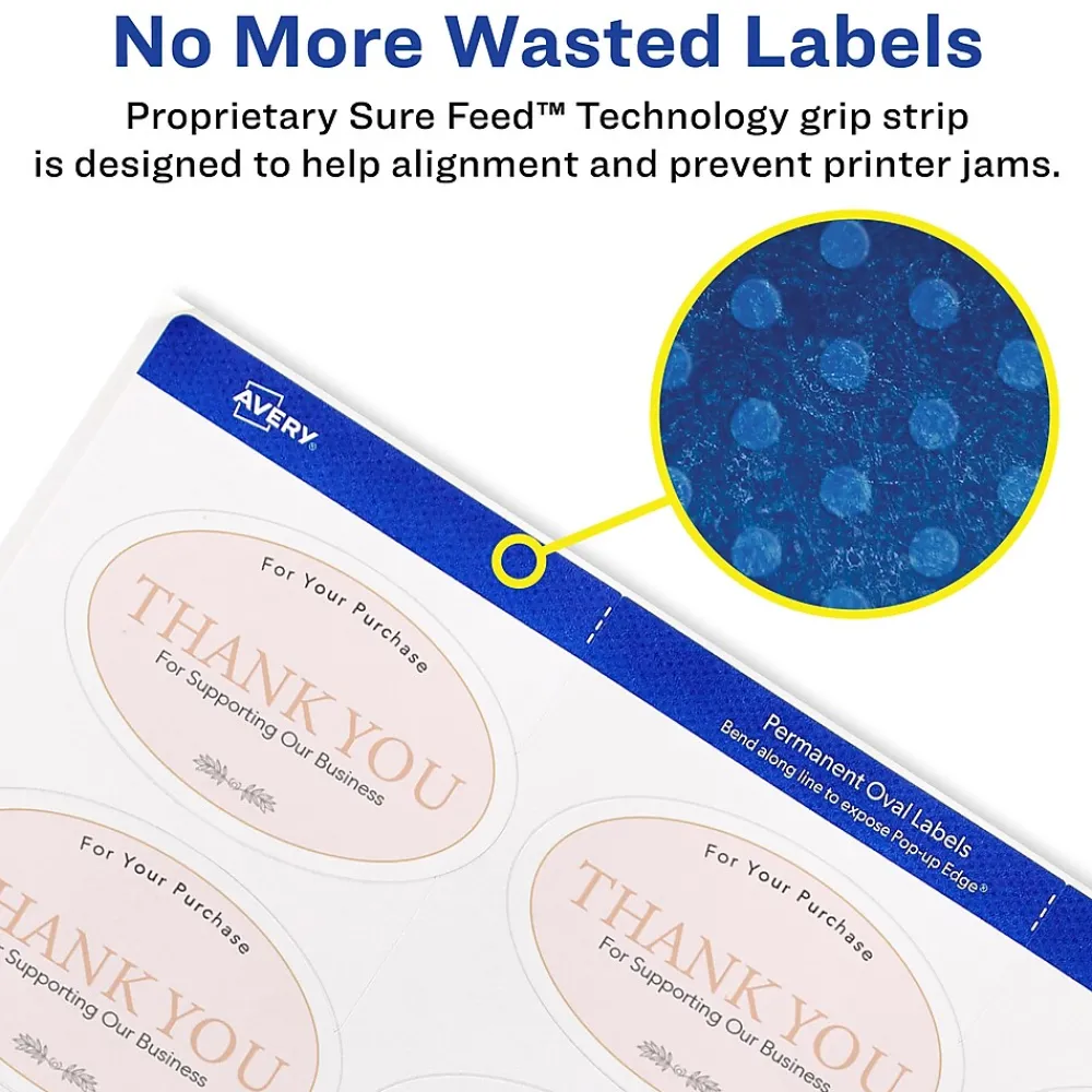 Labels|Avery Print-to-the-Edge Laser/Inkjet Oval Labels, 1 1/2" x 2 1/2", White, 450 Labels/Pack (22564)