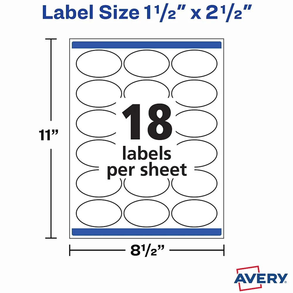 Labels|Avery Print-to-the-Edge Laser/Inkjet Oval Labels, 1 1/2" x 2 1/2", White, 450 Labels/Pack (22564)